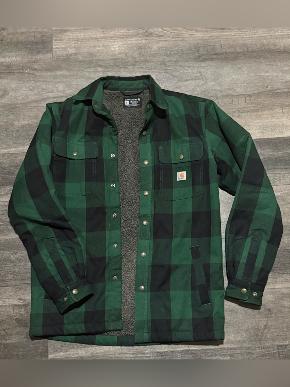 Carhartt Green & Black Buffalo Plaid Sherpa Shirt Jacket